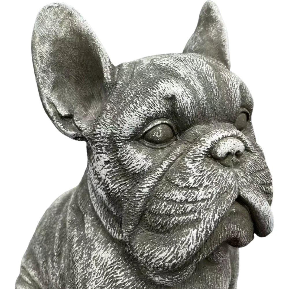 Outdoor French Bulldog Statue Rustic Stone Finish Garden Decor
