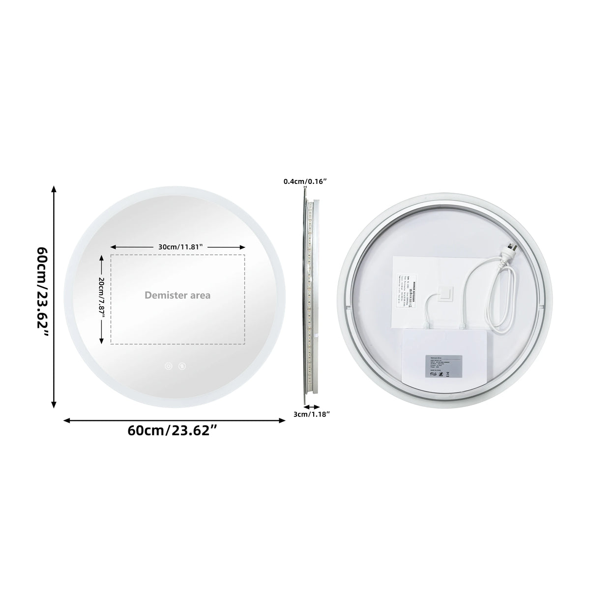 Round LED Bathroom Mirror With Anti Fog Dimmable Backlighting