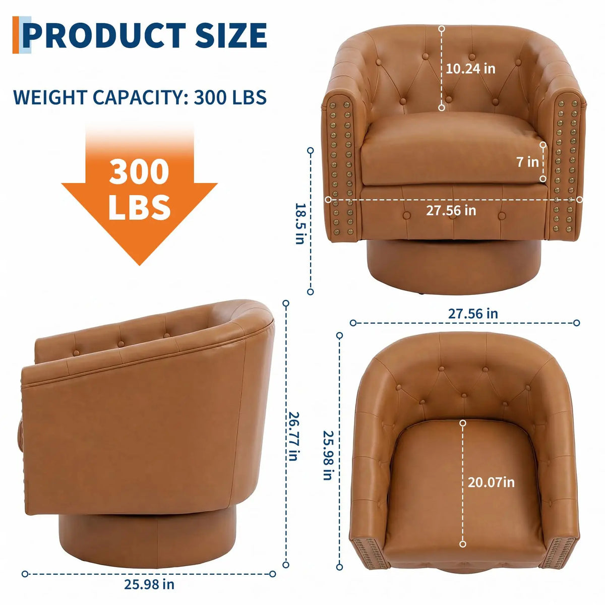 HiMISS Swivel Barrel Accent Chair With Riveted Leather Cushion