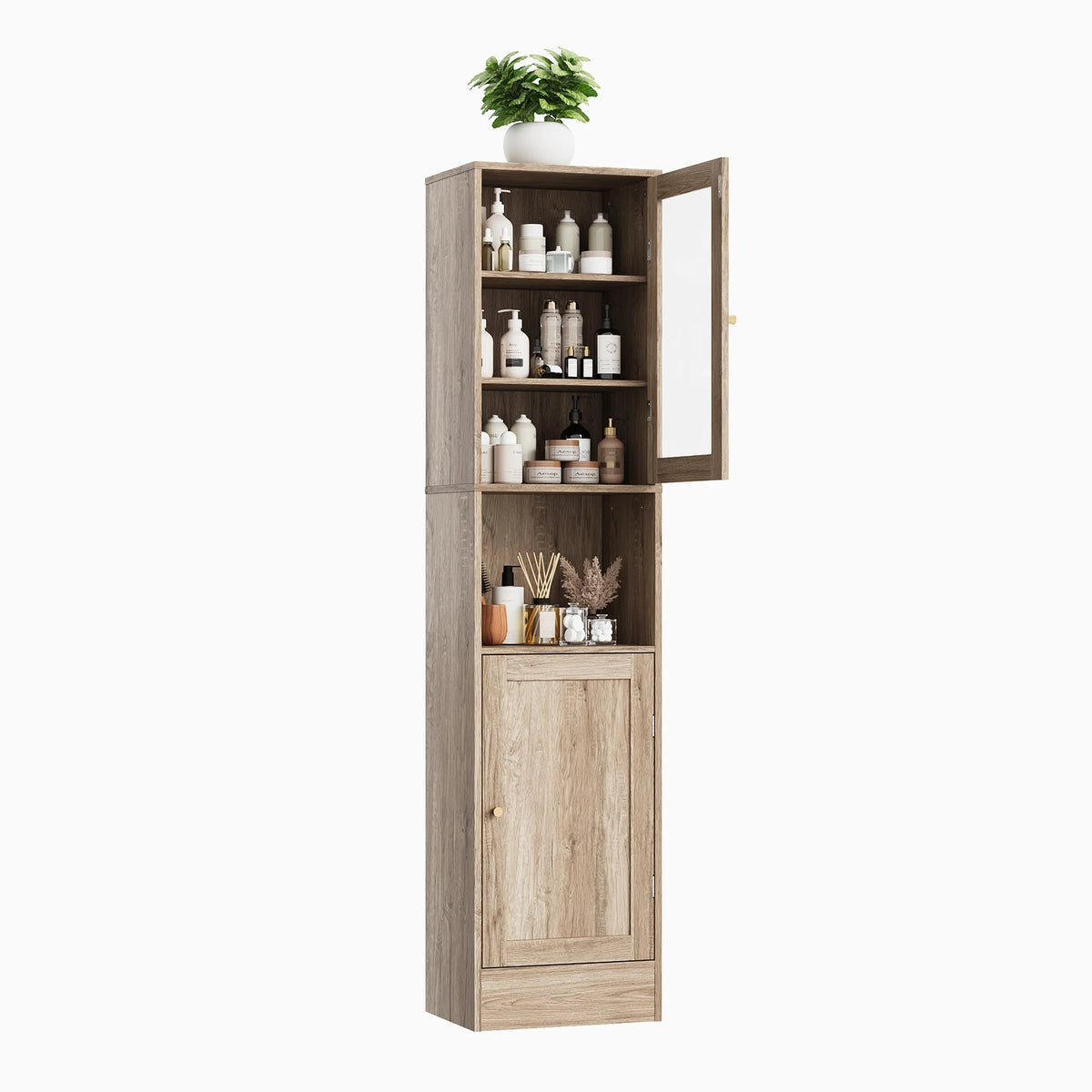 HOSSLLY Slim Bathroom Cabinet With Glass Doors And Adjustable Shelves