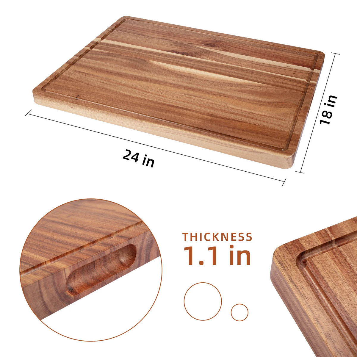 Acacia Wood Cutting Board for Kitchen- Large Wooden Chopping Board with Deep Juice Grooves and Handles for Meat Vegetables