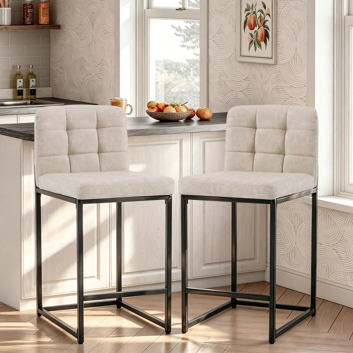 HiMISS Faux Leather Counter Height Bar Stools With Backrests