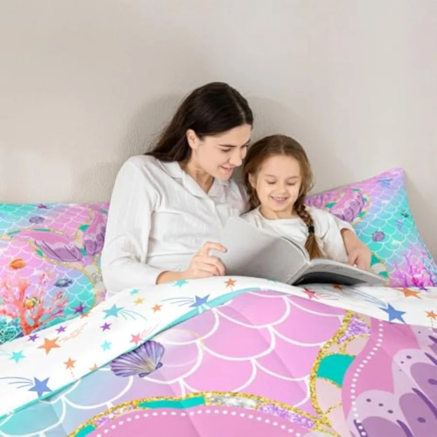 Mermaid Tail Fish Scale Comforter Set With Two Pillowcases