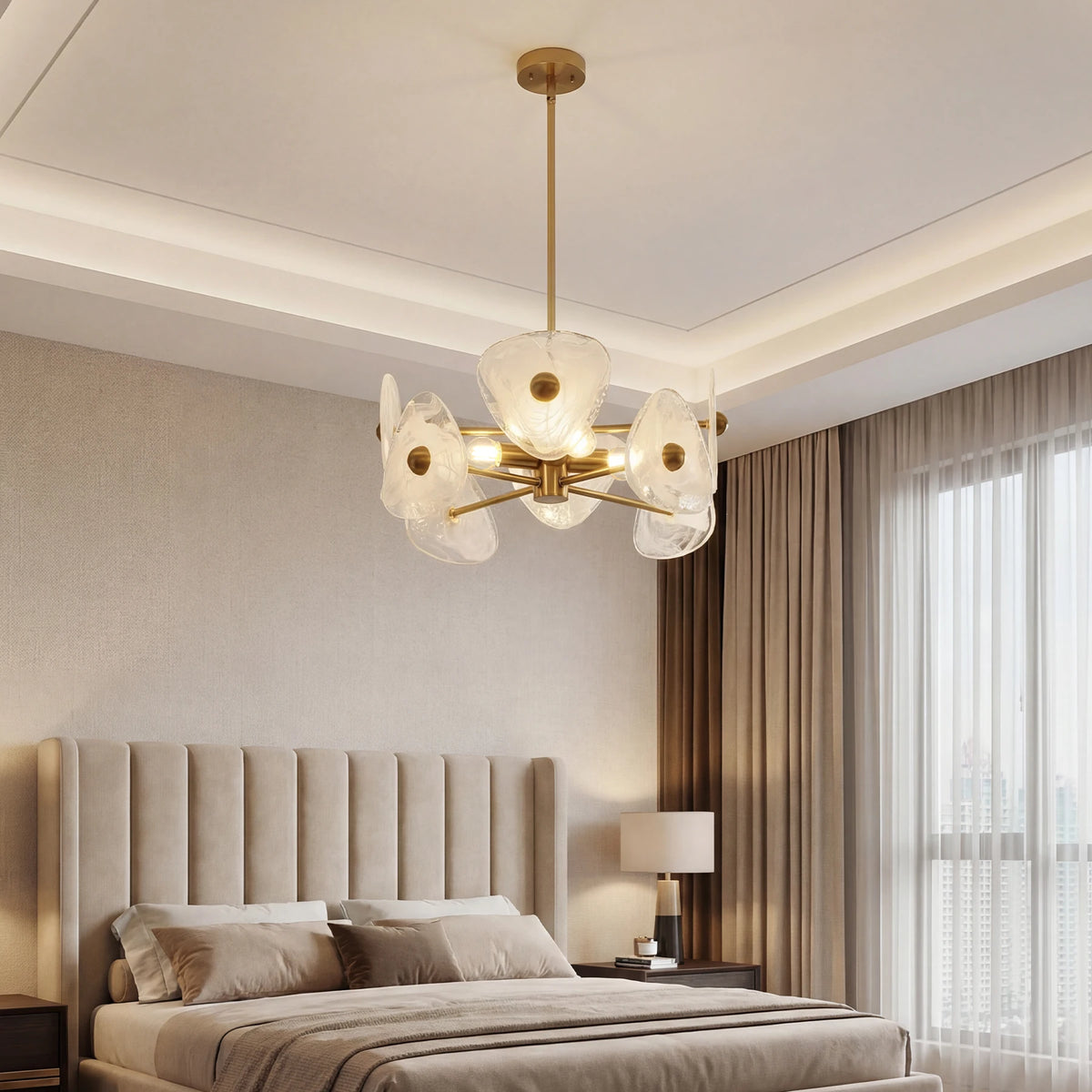 Modern Four Light Glass Led Chandelier Adjustable Hanging Pendant