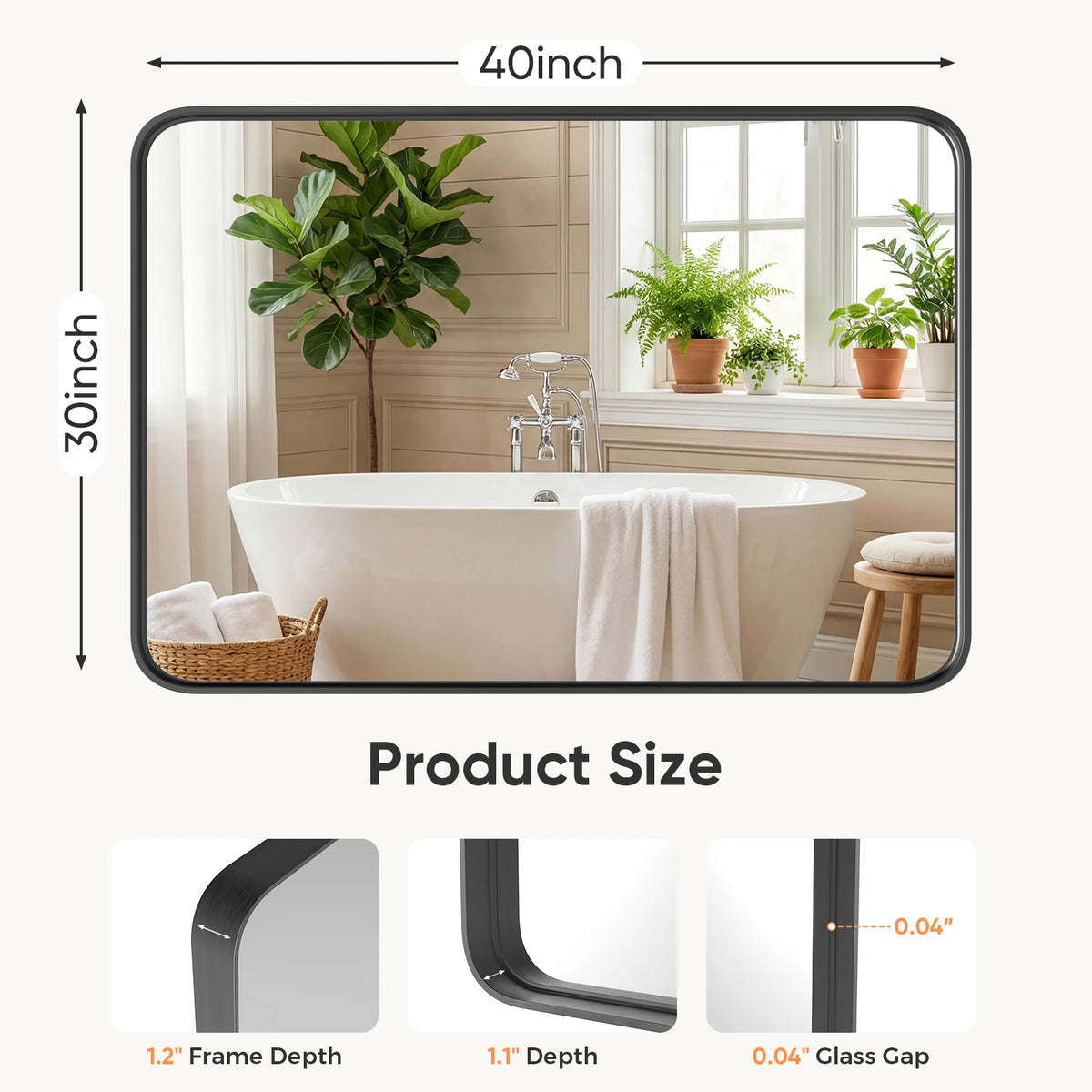 MCQ Modern Rounded Rectangle Vanity Wall Mirror With Metal Frame