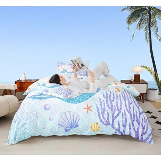 Watercolor Glitter Fish Scale Duvet Cover Bedding Set With Pillowcases