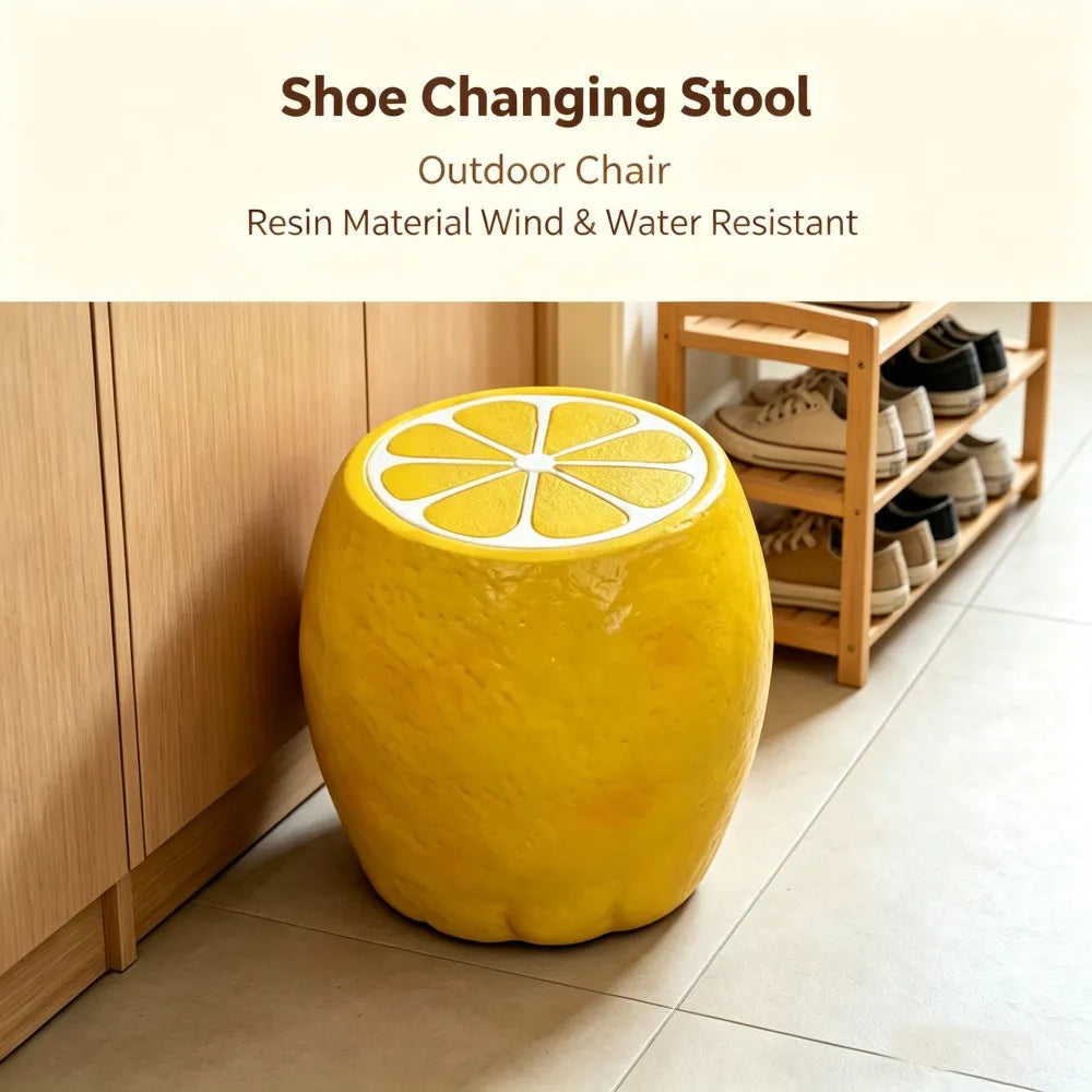 Lemon Fruit Stool Resin Side Table Plant Stand Indoor Outdoor Decor