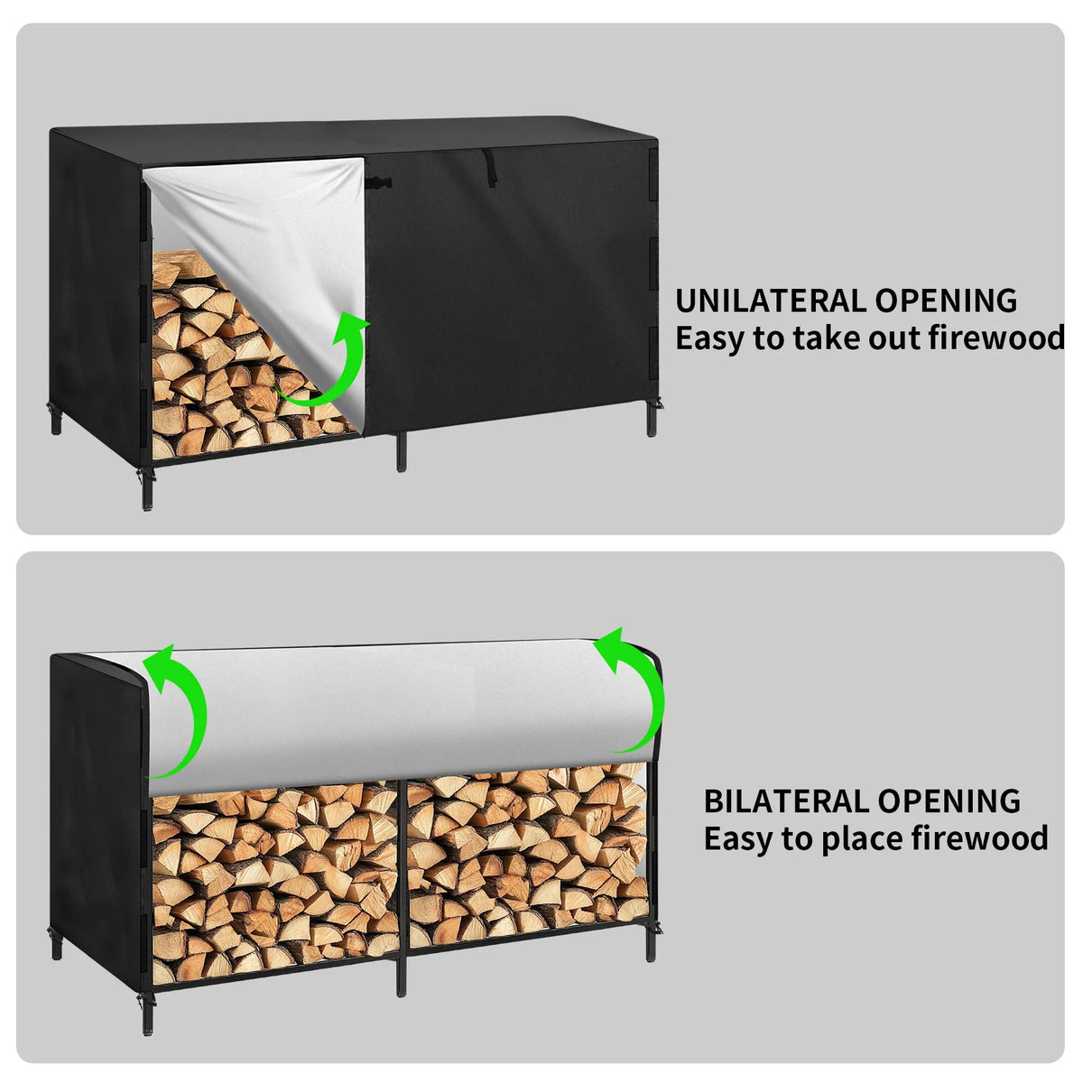 Waterproof Heavy Duty Firewood Rack Cover With Secure Buckle Straps