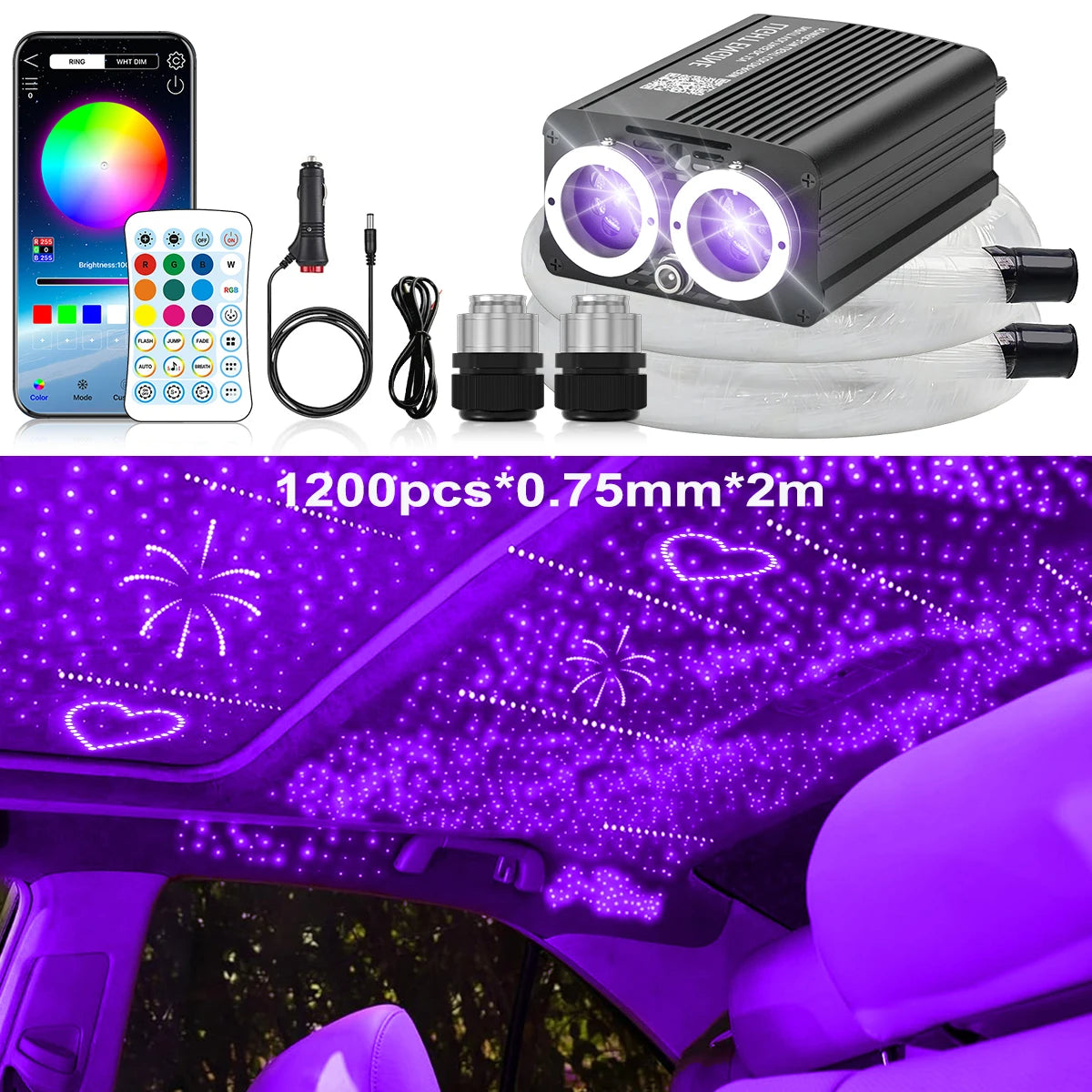 VASTFIRE Twinkle Meteor Fiber Optic Starlight Headliner Light Kit