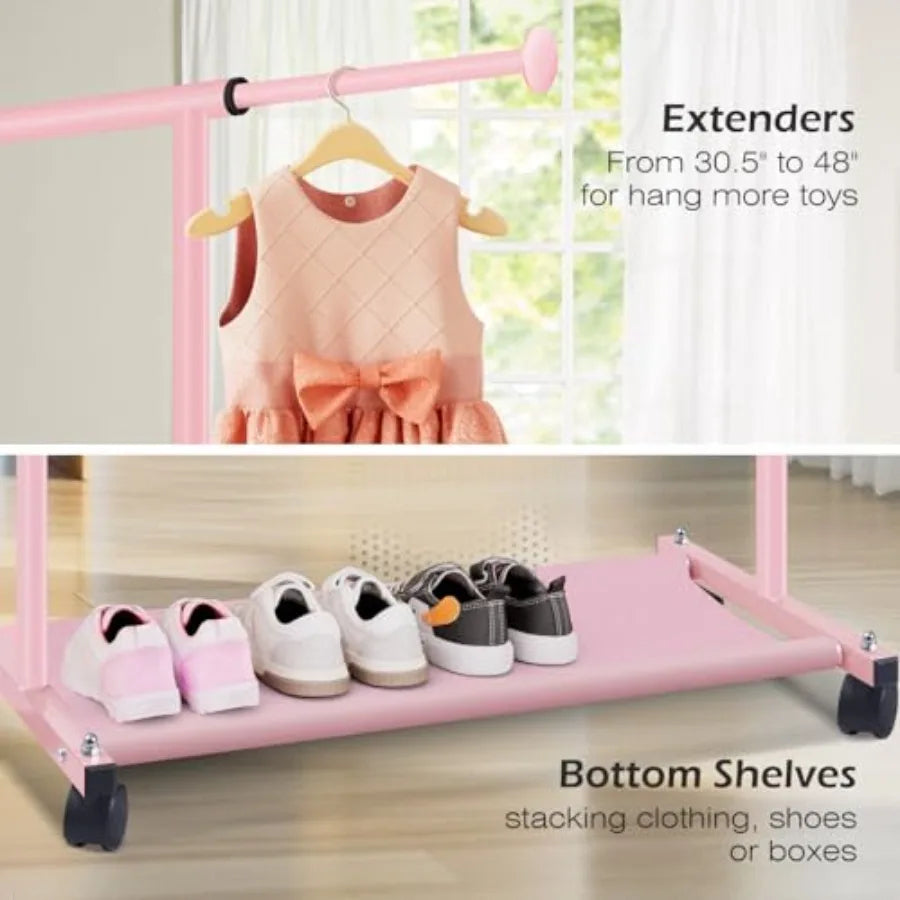 Bamboo Rolling Garment Rack Clothes Storage Organizer