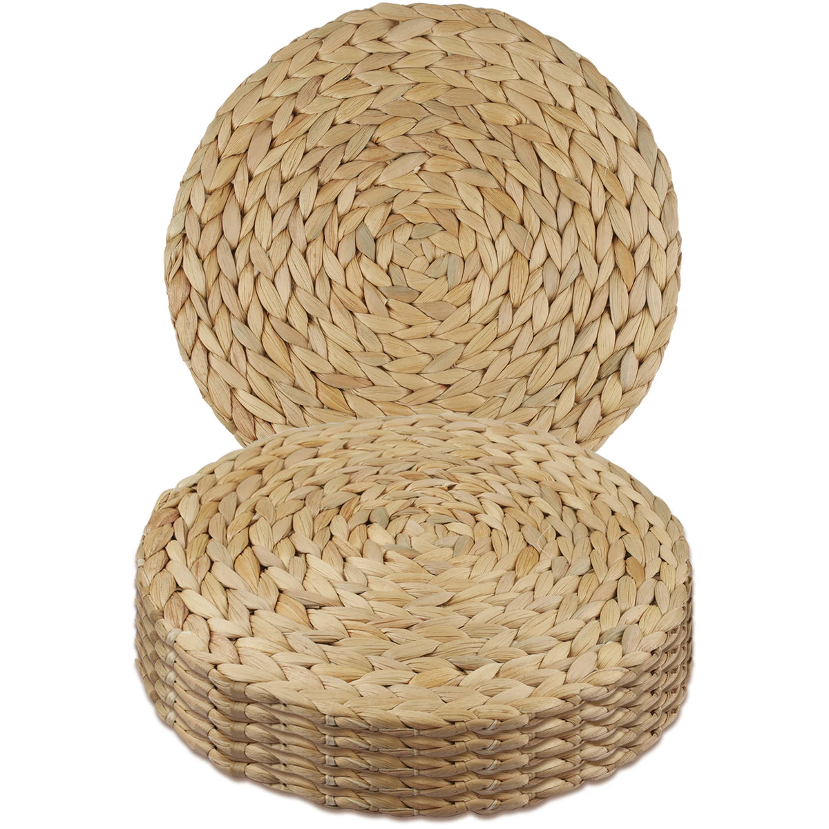 Set of 6 30cm Round Woven Placemats Wicker Rattan Handwoven Insulation Pad Boho Braided Natural Water Hyacinth Place Mats For Dining Home Wedding Party Decoration