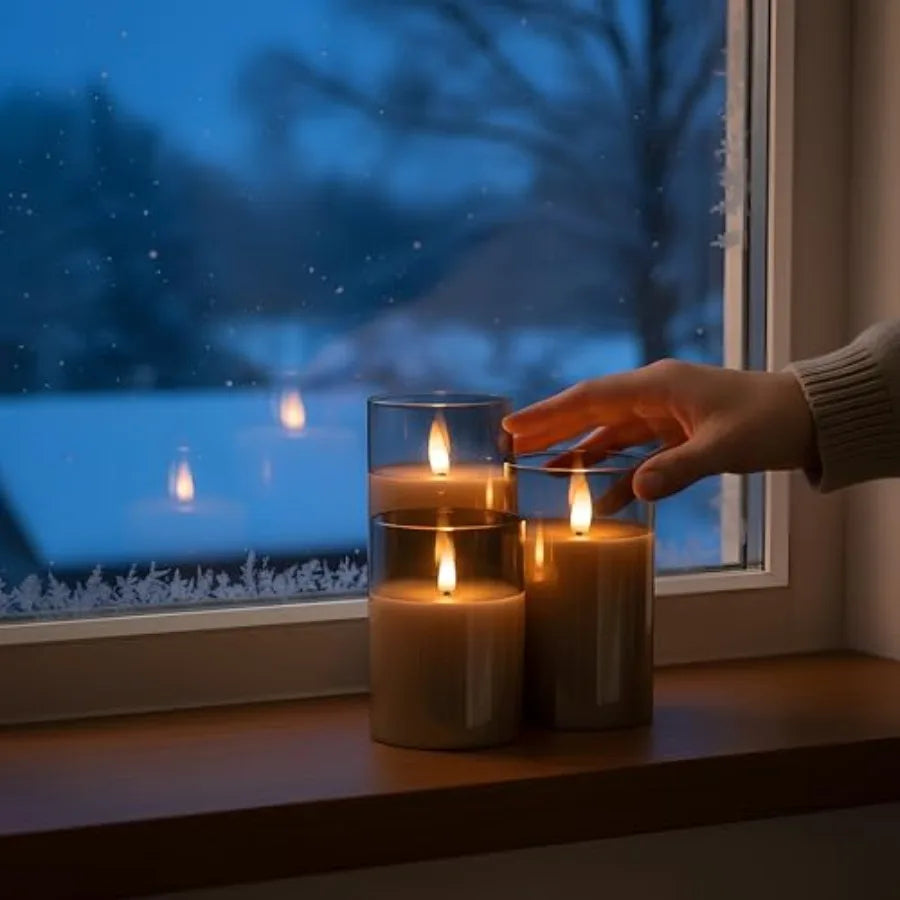 Glass Flameless Pillar Candles With Led Flickering Flames And Remote Timer
