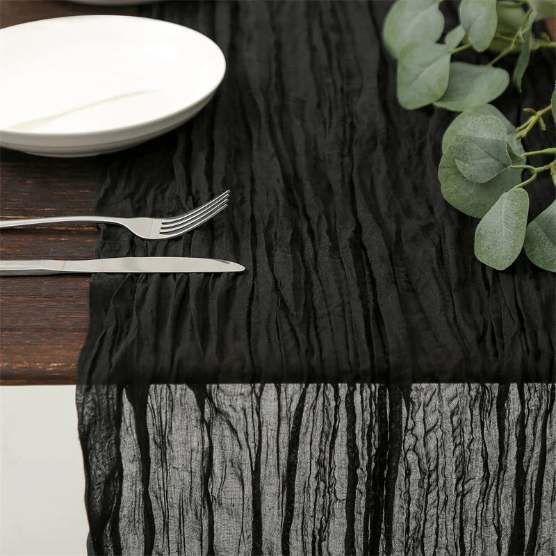 90x300 cm Knit Cloth Table Runner Wedding Birthday Party Banquet Decoration Gauze Fabric Voile Table Cloth Twist Table Cover