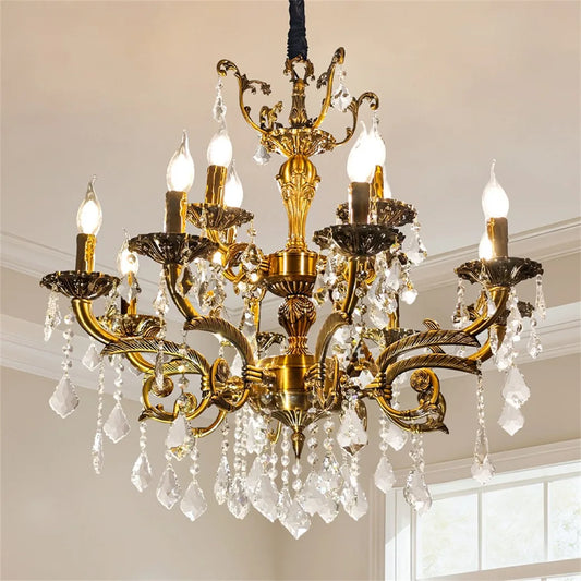 Vintage Crystal Chandelier Ceiling Light Pendant Fixture With Bulbs