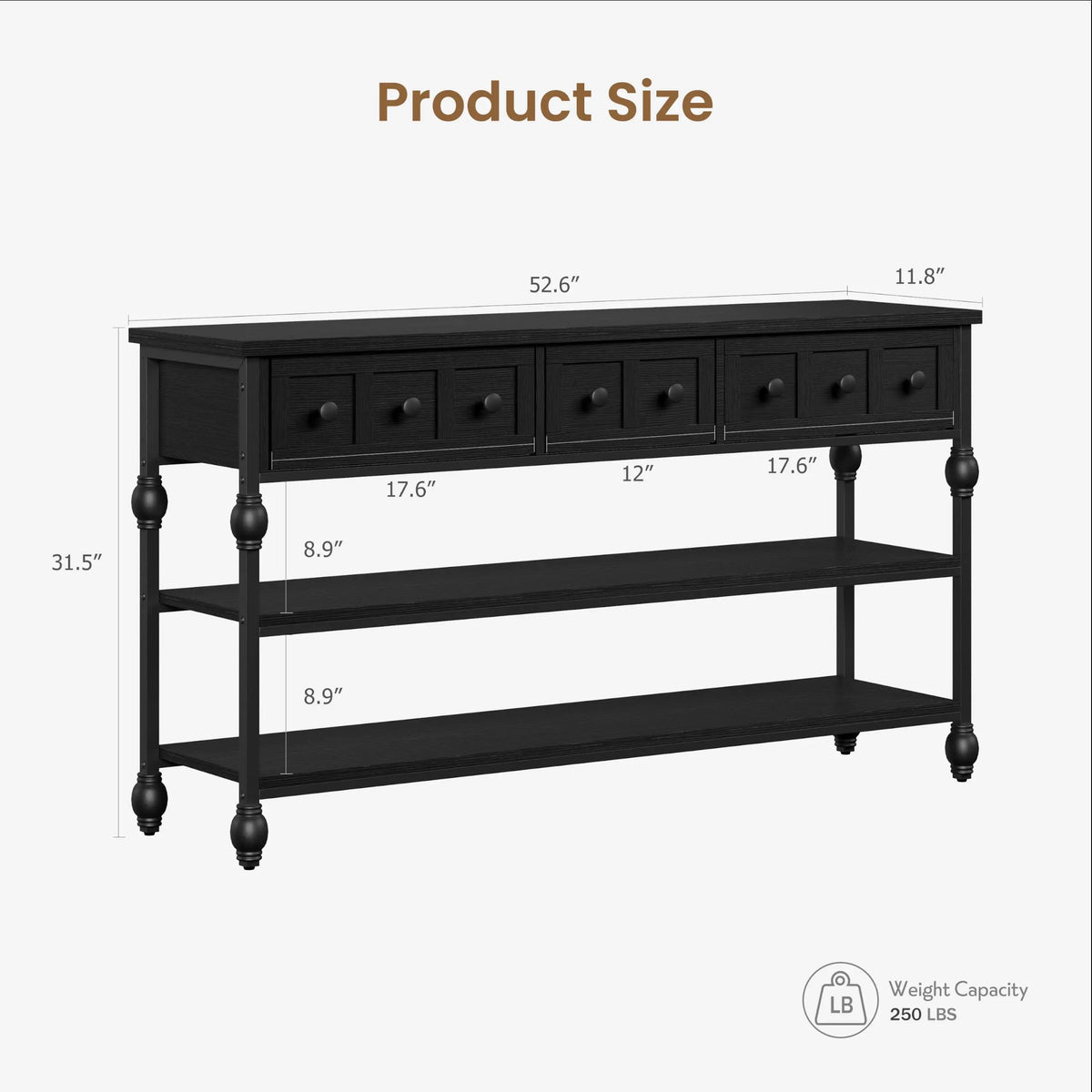 HiMISS Industrial Farmhouse Console Sofa Table With Drawers And Shelves