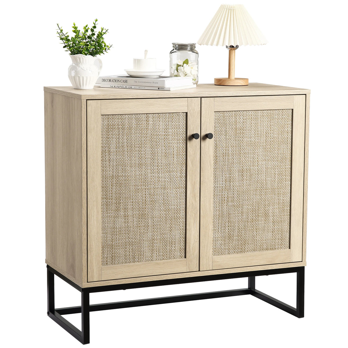 HiMISS Rattan Sideboard Buffet Cabinet With Adjustable Storage Shelves