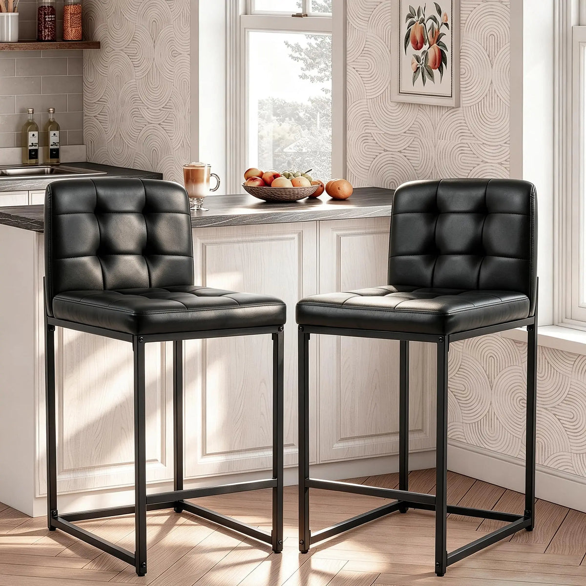 HiMISS Faux Leather Counter Height Bar Stools With Backrests