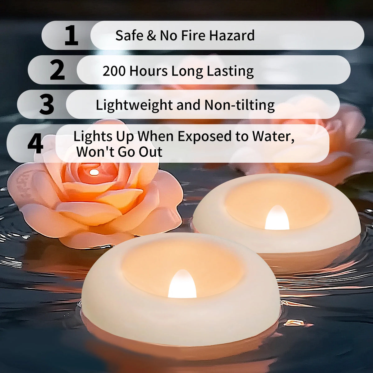 6/24 Pack Waterproof Flameless Floating Candles Bulk LED Tea Lights Water-Activated Flickering for Wedding Centerpieces Vases Parties and Home Decor