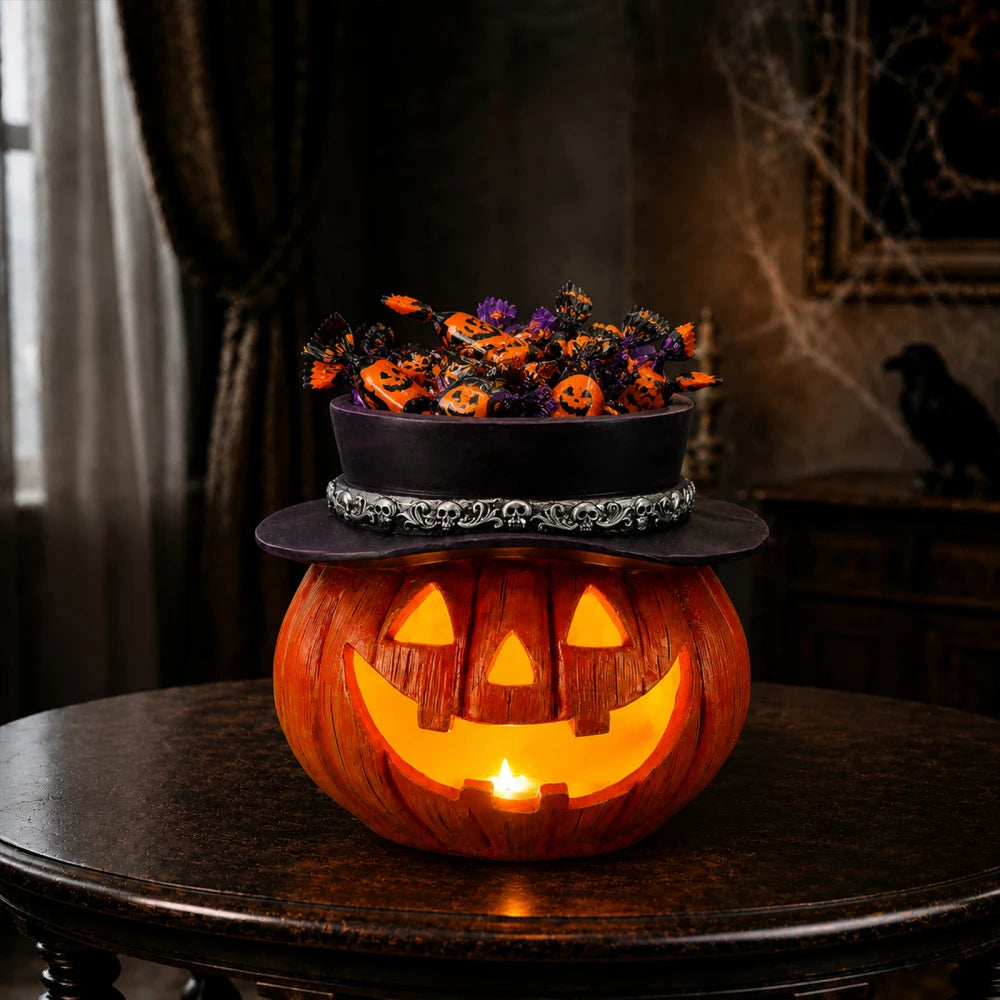Light Up Halloween Pumpkin Candy Bowl Jack O Lantern Decoration