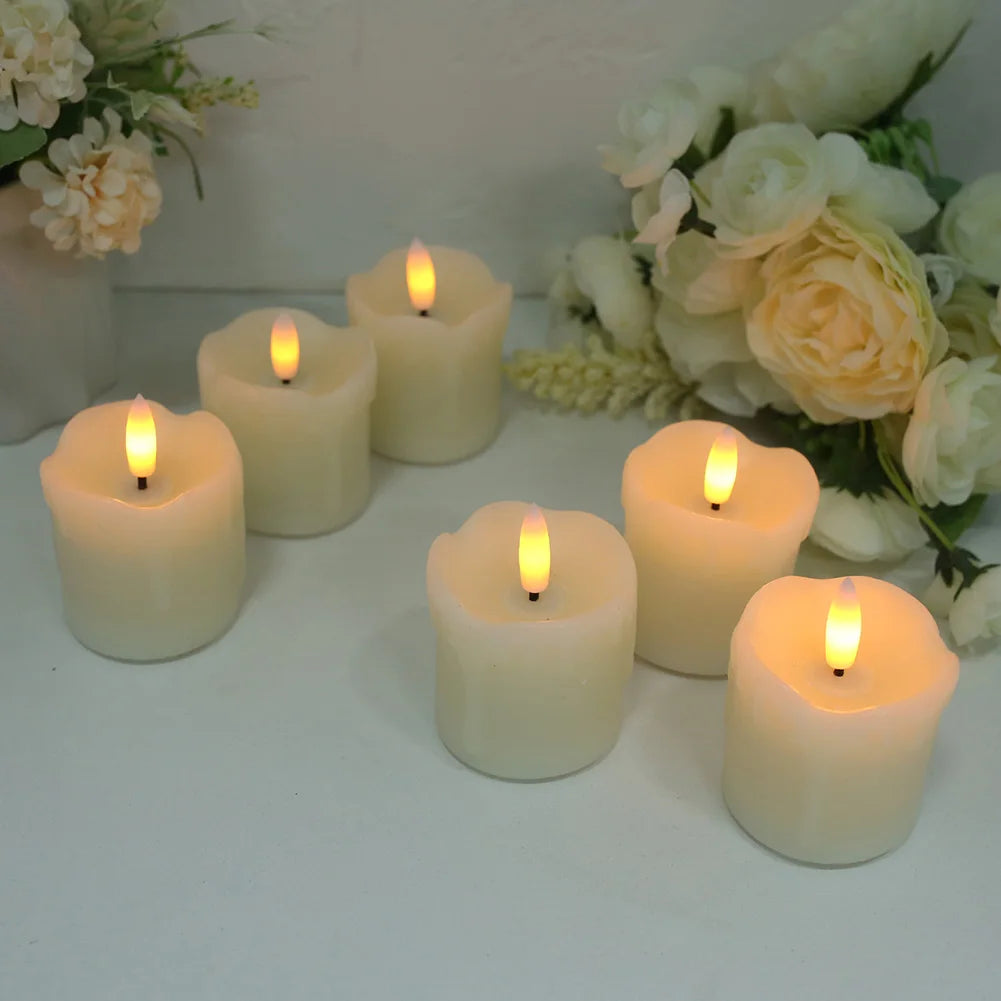 6Pc Real Wax Coated LED Tea Light Candle with Remote Timer 300+Hour Realistic Black Wick Battery Operated Candles for Wedding Christmas Table Decor