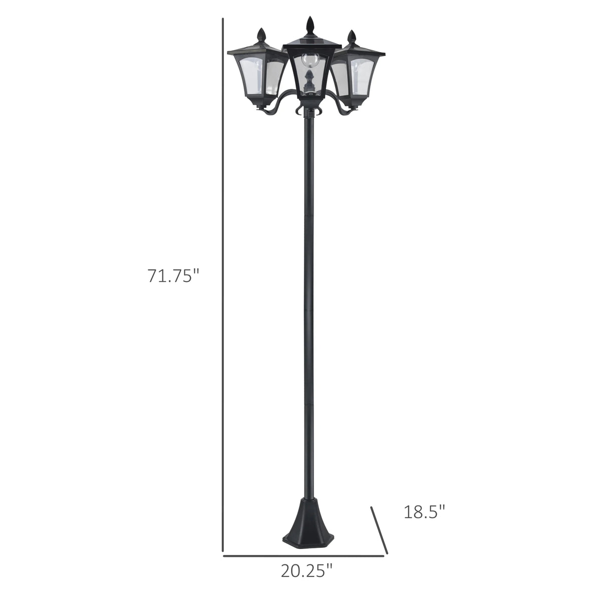 Outdoor Solar Triple Head Lamp Post With Automatic Dusk Lighting