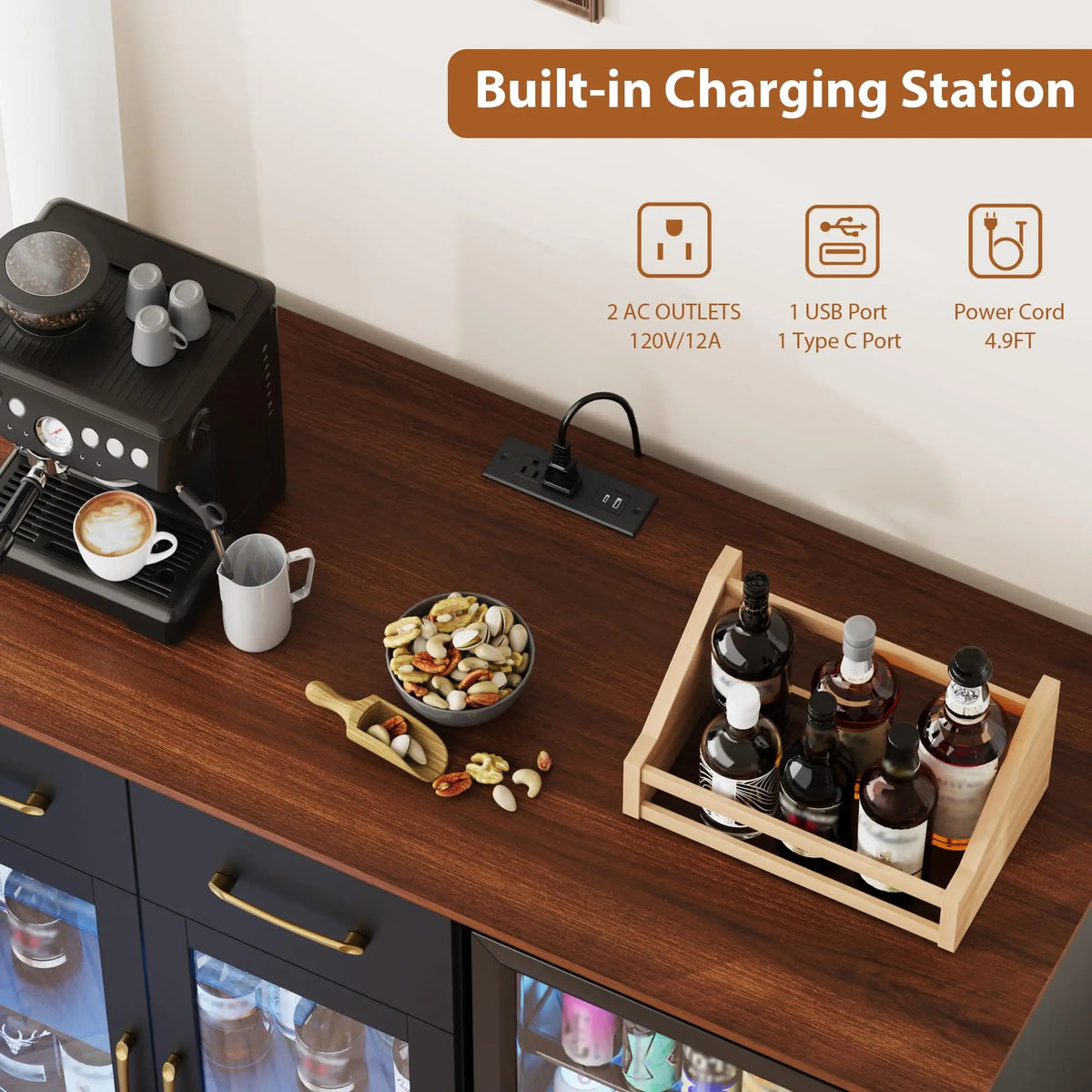 HiMISS Coffee Bar Cabinet With Mini Fridge Space And Storage