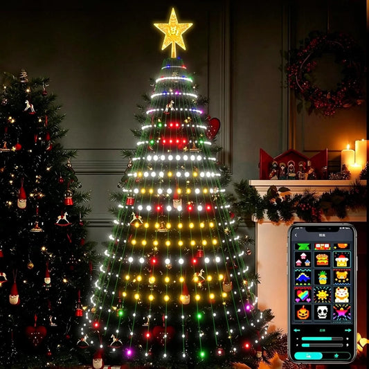RGB Christmas Tree Waterfall Lights With Star Topper Remote Control