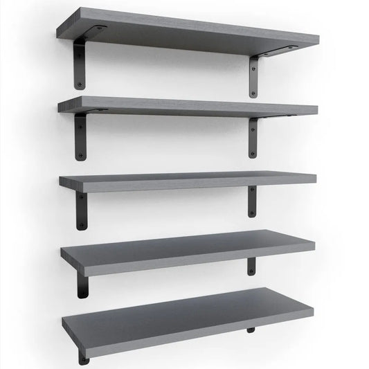 Rustic Floating Wall Shelves With Metal Guardrails Set Of Five