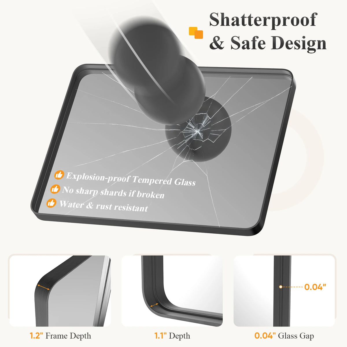 MCQ Modern Rounded Rectangle Vanity Wall Mirror With Metal Frame