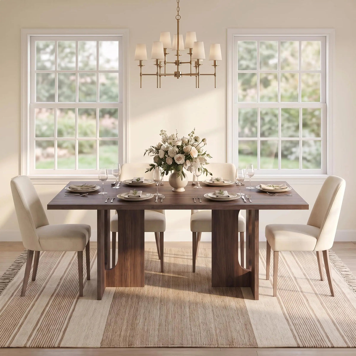 HiMISS Modern Rectangular Dining Table With Thick Wood Top
