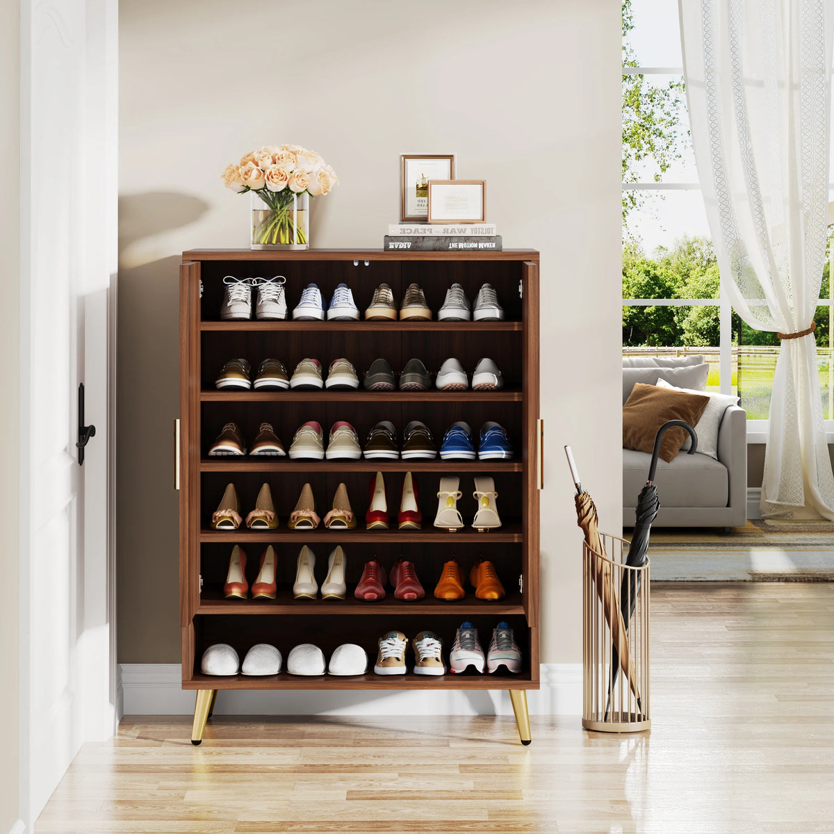 Tribesigns Wooden Shoe Cabinet With Doors And Adjustable Shelves