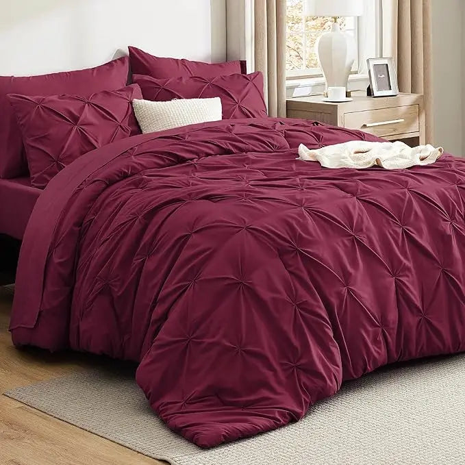 Luxury Pinch Pleat Microfiber Bedding Set With All Season Comforter