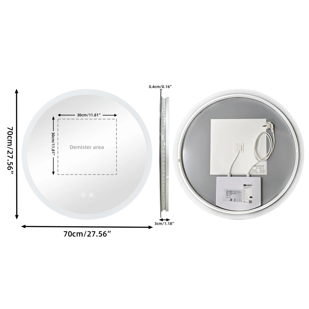 Round LED Bathroom Mirror With Anti Fog Dimmable Backlighting