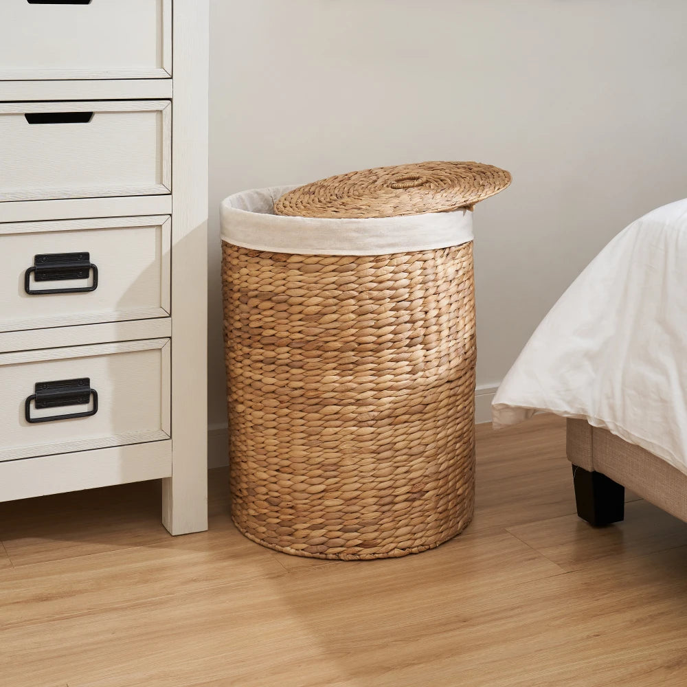 Water Hyacinth Woven Laundry Hamper With Lid And Removable Liner