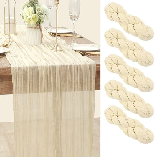90x300 cm Knit Cloth Table Runner Wedding Birthday Party Banquet Decoration Gauze Fabric Voile Table Cloth Twist Table Cover