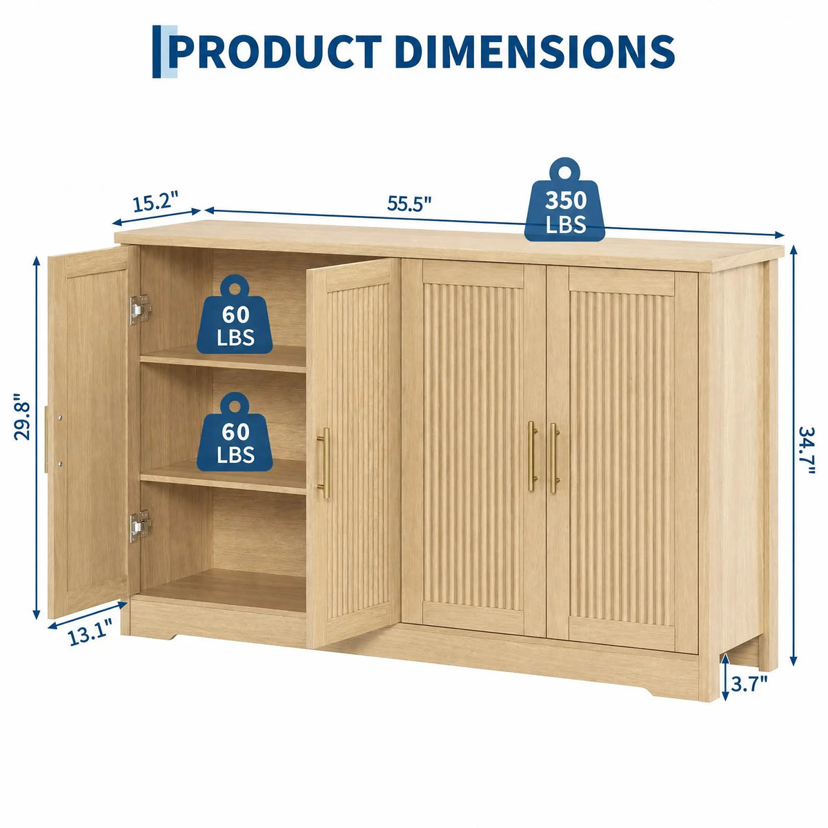 HiMISS Fluted Sideboard Cabinet With Adjustable Shelves And Wine Rack