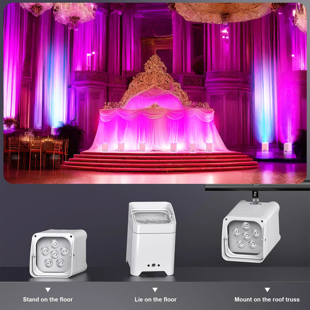 U'King Rechargeable RGBWA UV LED Par Stage Lighting Kit