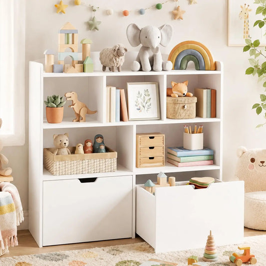 HiMISS Toy Storage Organizer With Rolling Drawers And Open Cubbies