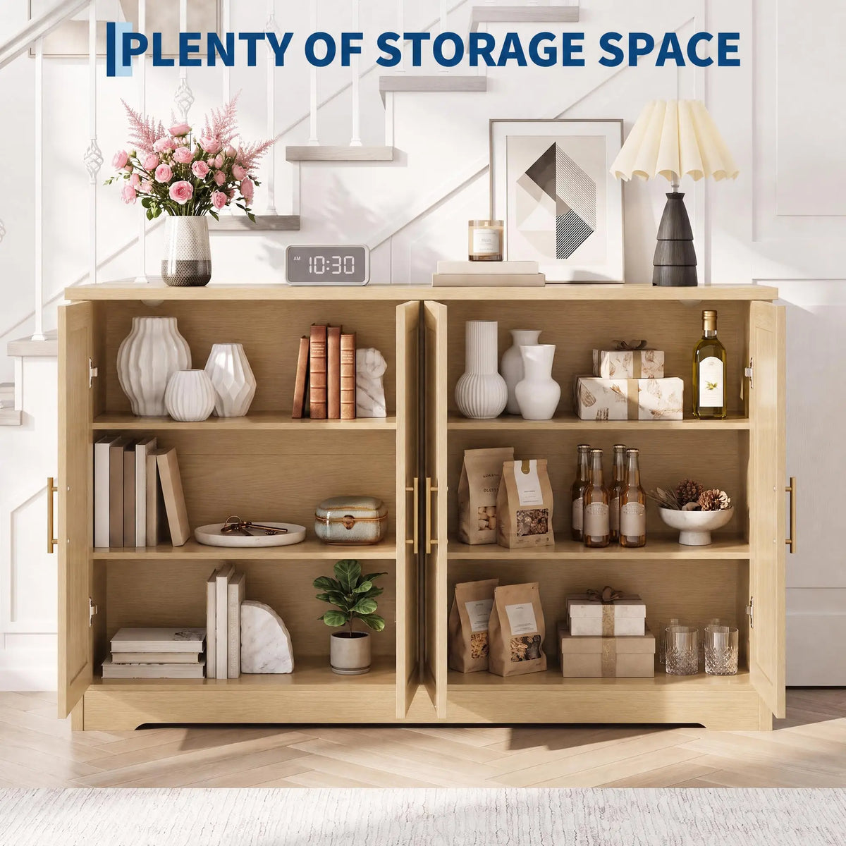 HiMISS Fluted Sideboard Cabinet With Adjustable Shelves And Wine Rack