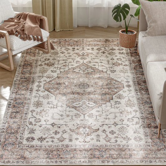 HOMCOM Vintage Oriental Medallion Machine Washable Non Slip Area Rug