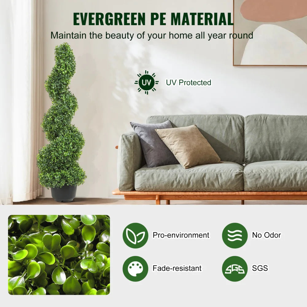 Artificial Boxwood Spiral Topiary Plants With Replacement Leaves