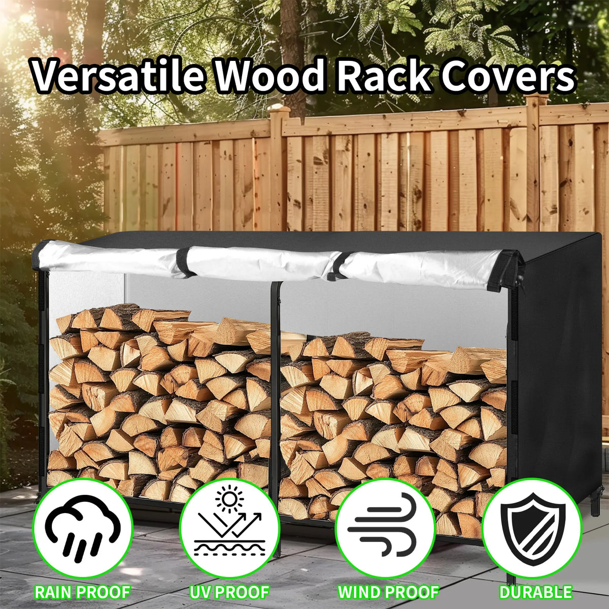 Waterproof Heavy Duty Firewood Rack Cover With Secure Buckle Straps