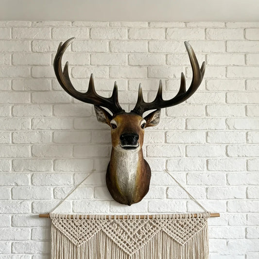 Lifelike Resin Stag Head Wall Sculpture With Antlers Rustic Decor