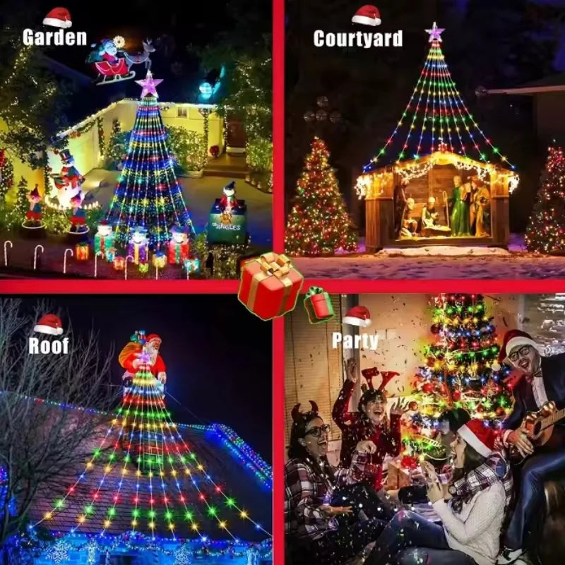 RGB Christmas Tree Waterfall Lights With Star Topper Remote Control