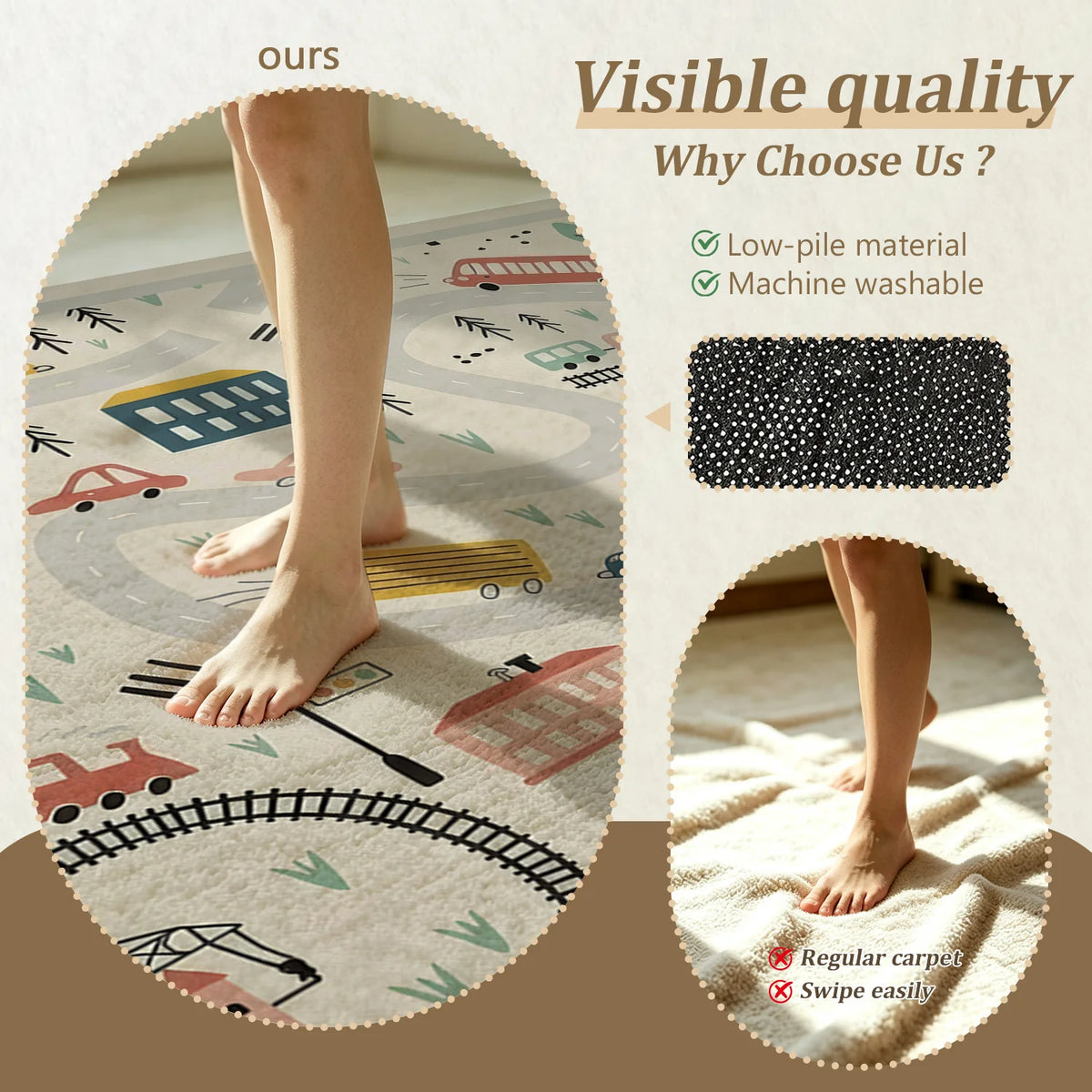 Soft Washable Kids Playroom Rug With City Road Map Design