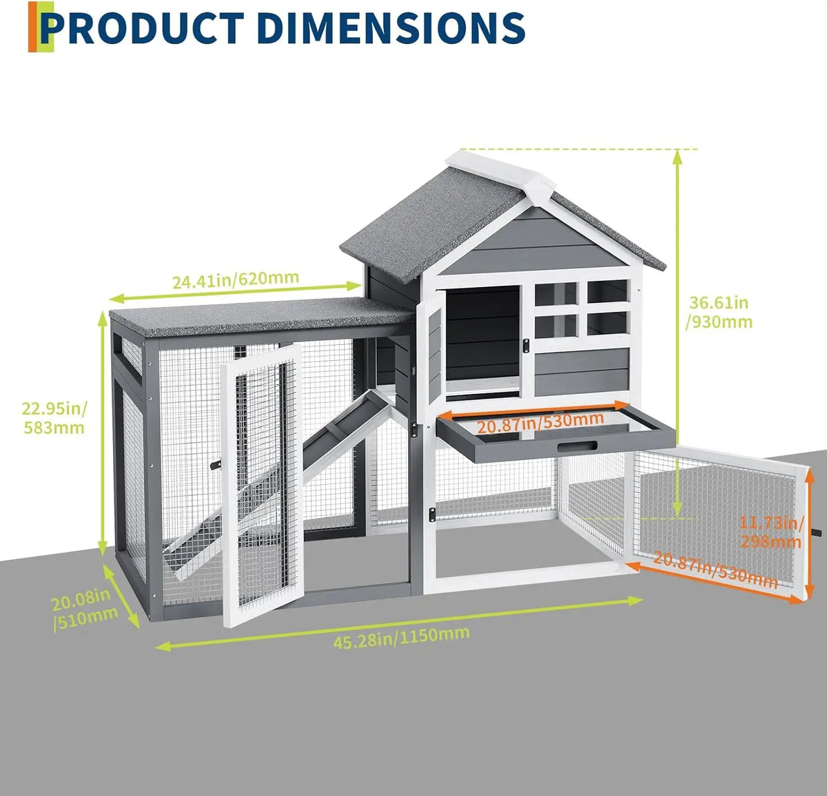 Indoor Outdoor Two Story Rabbit Hutch with Removable Tray