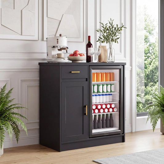 HiMISS Farmhouse Wine Bar Cabinet With Outlets and Storage