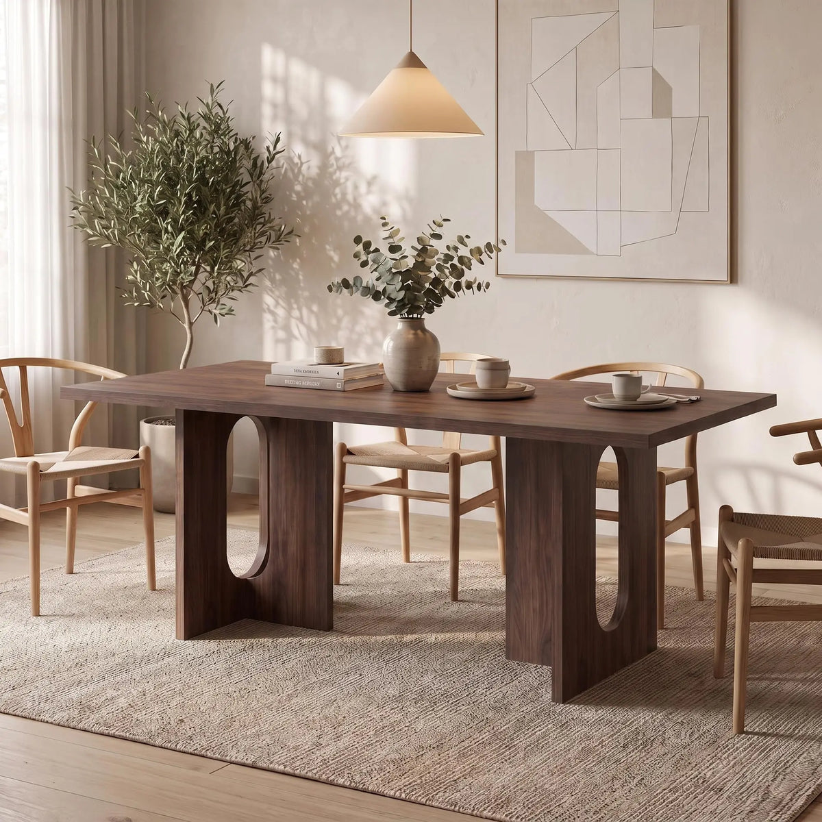 HiMISS Modern Rectangular Dining Table With Thick Wood Top