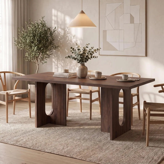 HiMISS Modern Rectangular Dining Table With Thick Wood Top