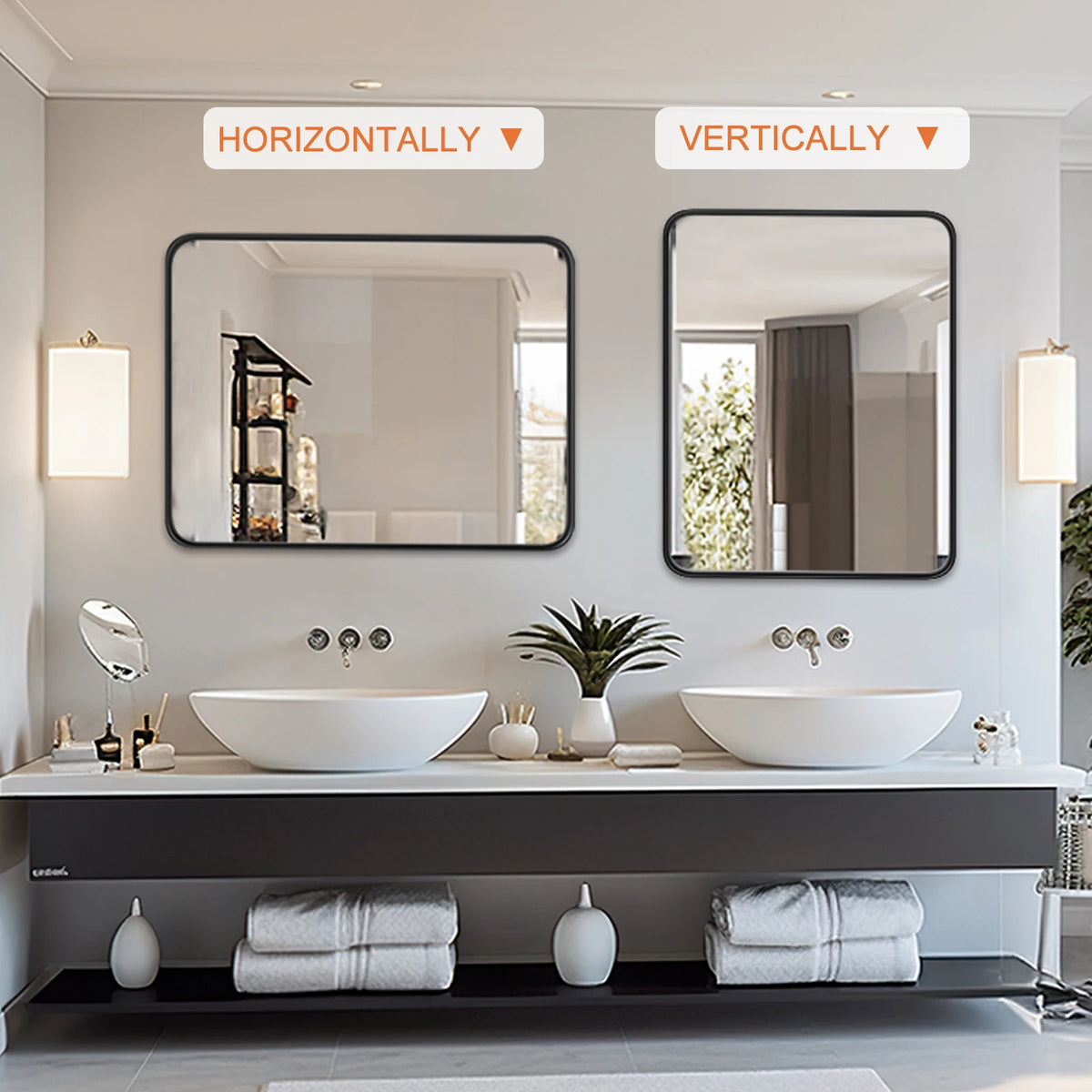 JHK Matte Metal Framed Bathroom Wall Tempered Mirror